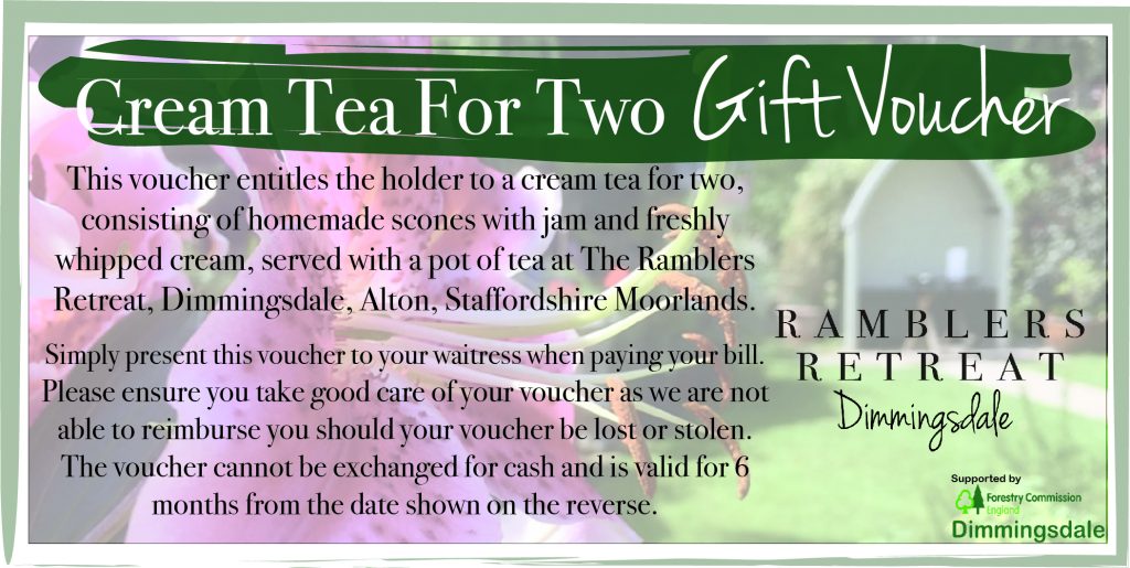Cream tea voucher FRONT Ramblers Retreat Dimmingsdale